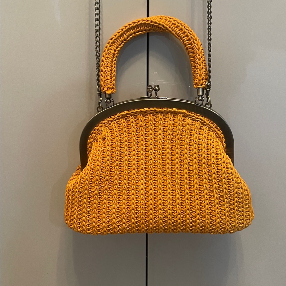 Patricia Nash Mustard Knit Mini Bag with Chain - Picture 2 of 7
